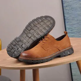 25062-Brown Genuine Cowhide Leather heavy sole Semi Martin Boots For Men