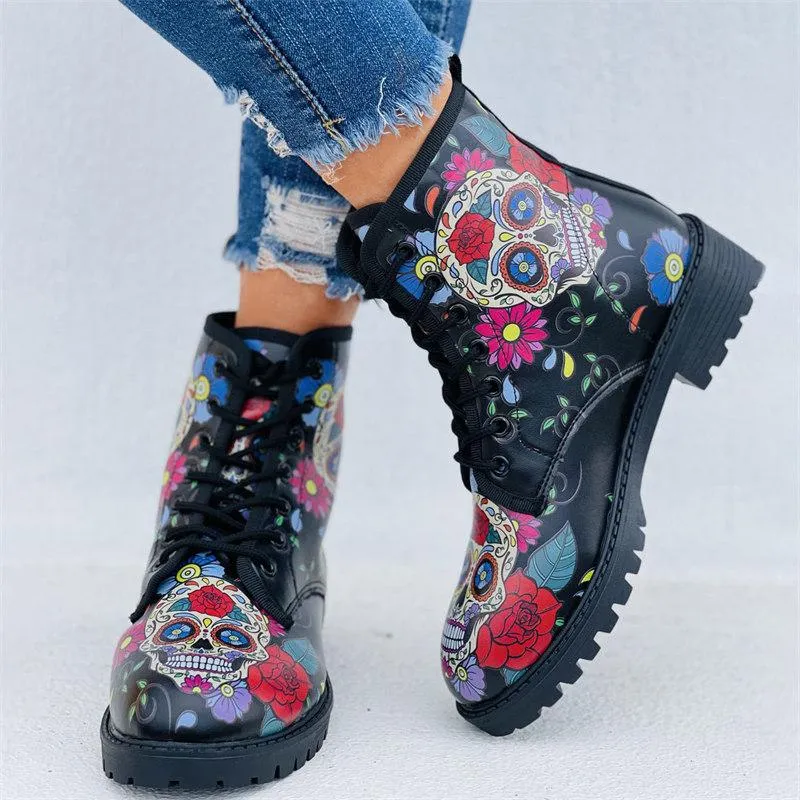 3D Pattern Printed Short Tube Martin Boots