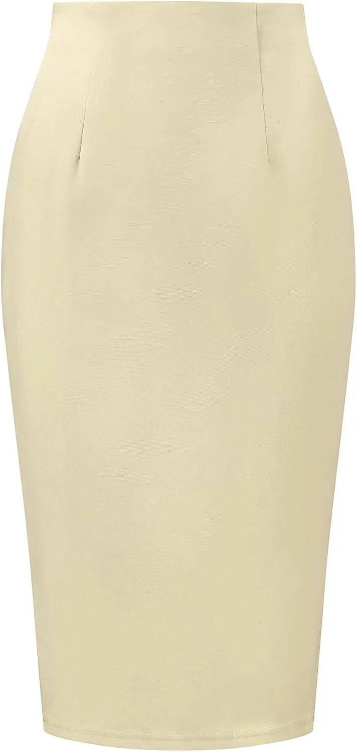 Allegra K Wear to Work Pencil Skirts for Women's Business Knee Length High Waist Bodycon Suit Skirt