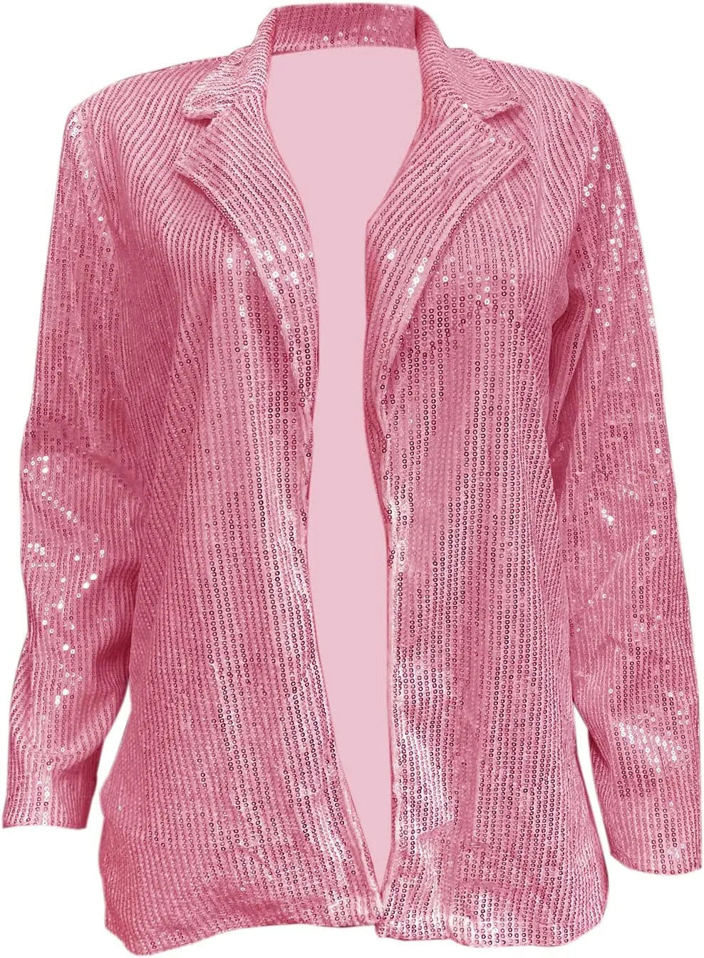 ALLUMK Women Evening Bling Sequin Jacket Open Front Work Blazer Long Sleeve Laple Cardigan Coat