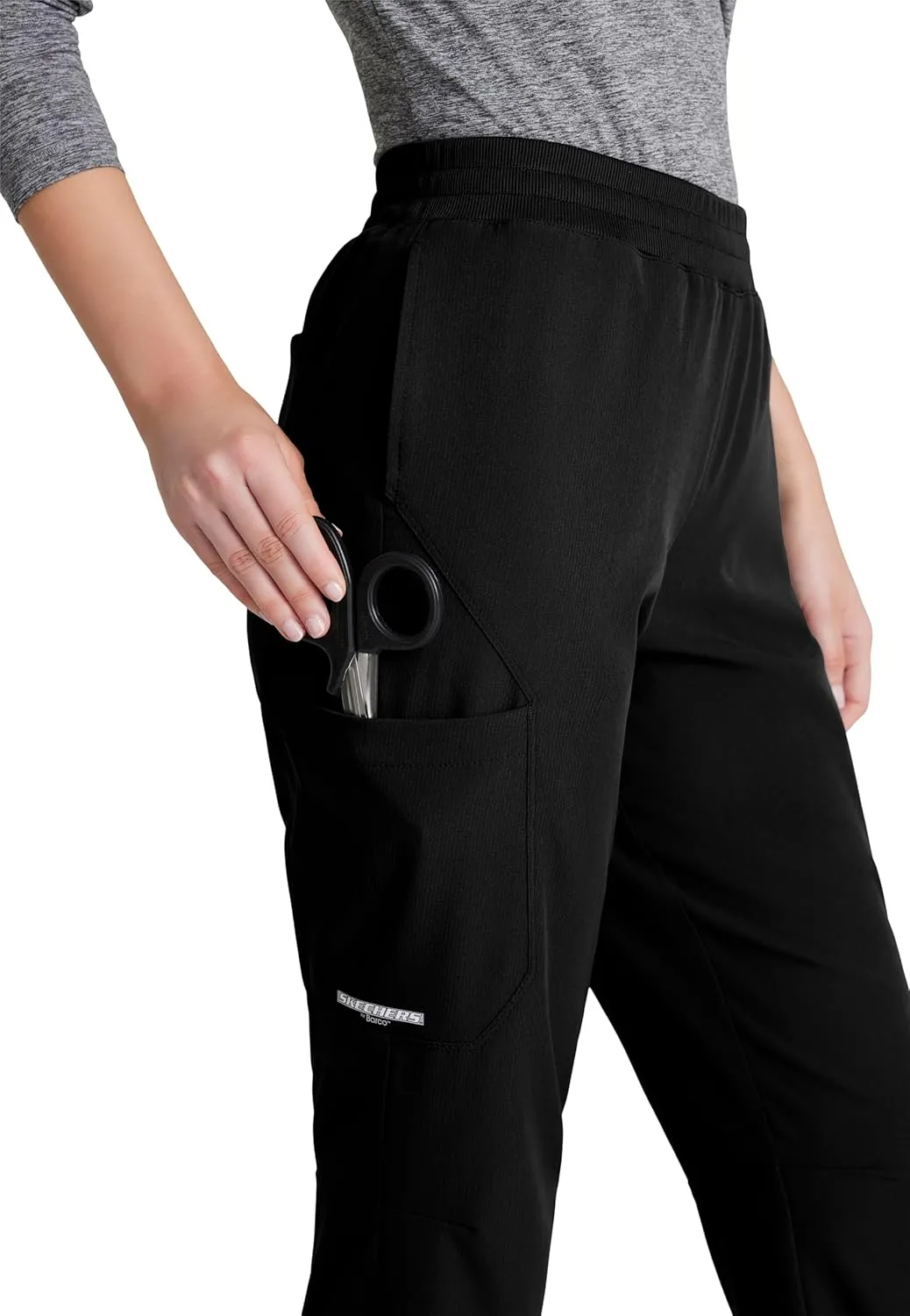 BARCO Skechers Vitality Aura Scrub Pant for Women - Mid-Rise Medical Pant, 5 Pockets, 4-Way Stretch Women's Scrub Pant Black Small Petite