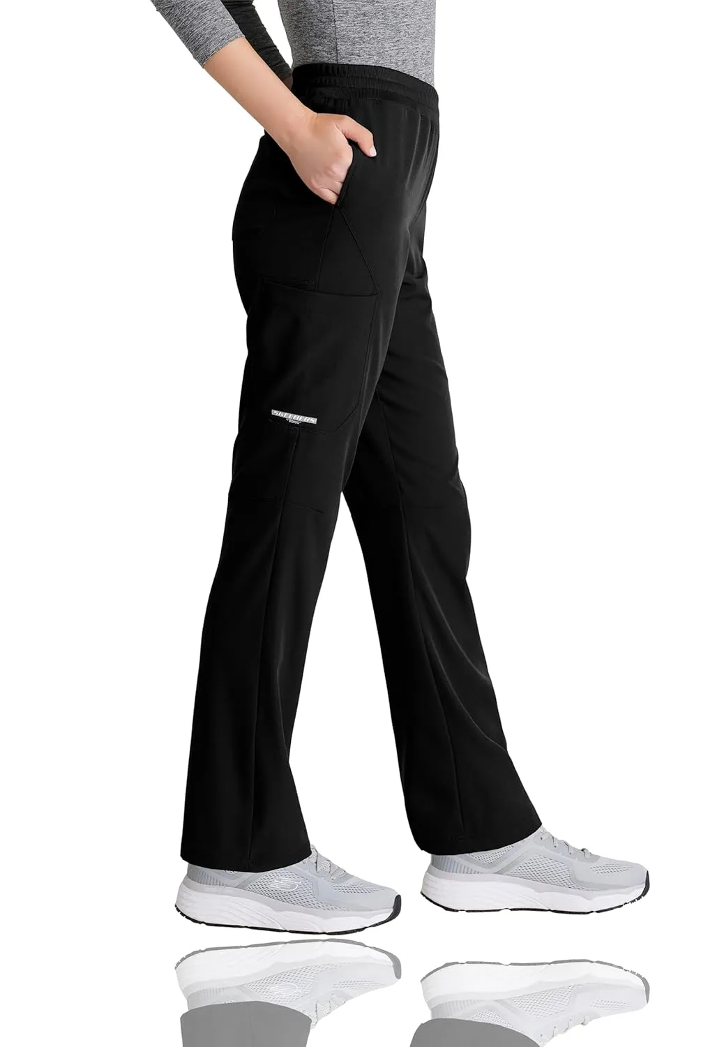 BARCO Skechers Vitality Aura Scrub Pant for Women - Mid-Rise Medical Pant, 5 Pockets, 4-Way Stretch Women's Scrub Pant Black Small Petite