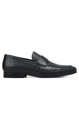 Black Woven Leather Loafers