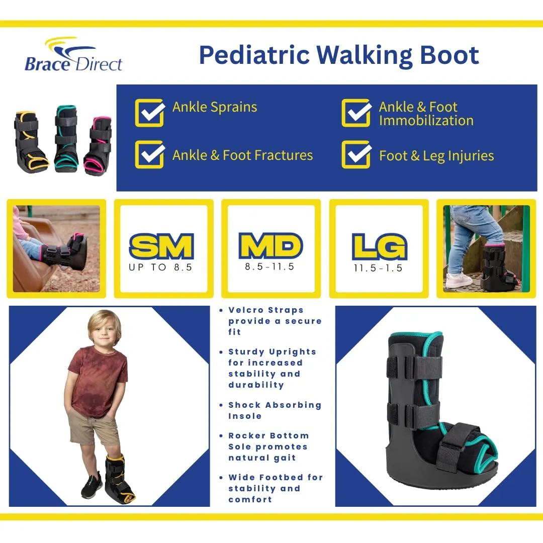 Brace Direct Childrens Pediatric Walker Fracture Boot for Kids Broken Toe or Foot, Left or Right Foot, Lightweight Padded Support Cam Boot for Foot Injury