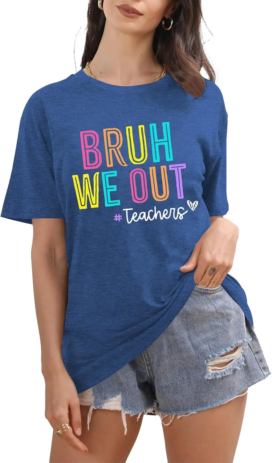 Bruh We Out Teachers Shirt Women Last Day of School Tee Shirt Schools Out for Summer Tshirt Casual Tops