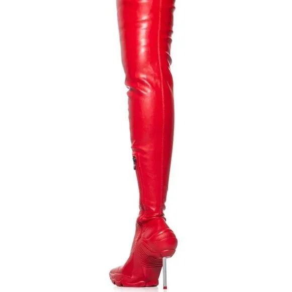 Callie Lives Miz Running Up: Azalea Wang Thigh High Stiletto Boot Red