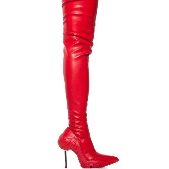 Callie Lives Miz Running Up: Azalea Wang Thigh High Stiletto Boot Red