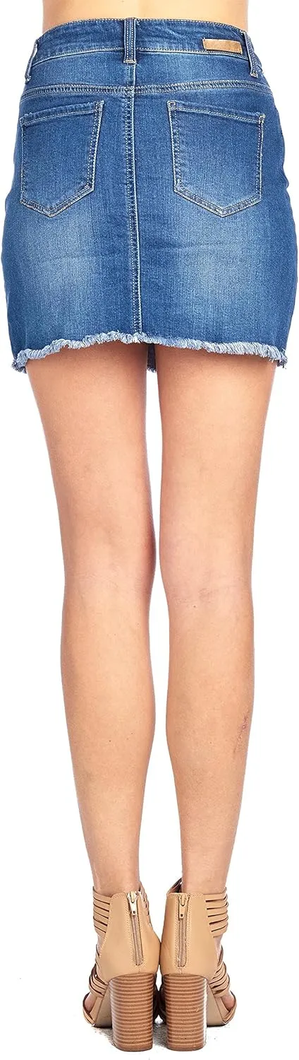 Classic Denim Jean Casual Basic Frayed Hem Faded Wash Mini Skirt