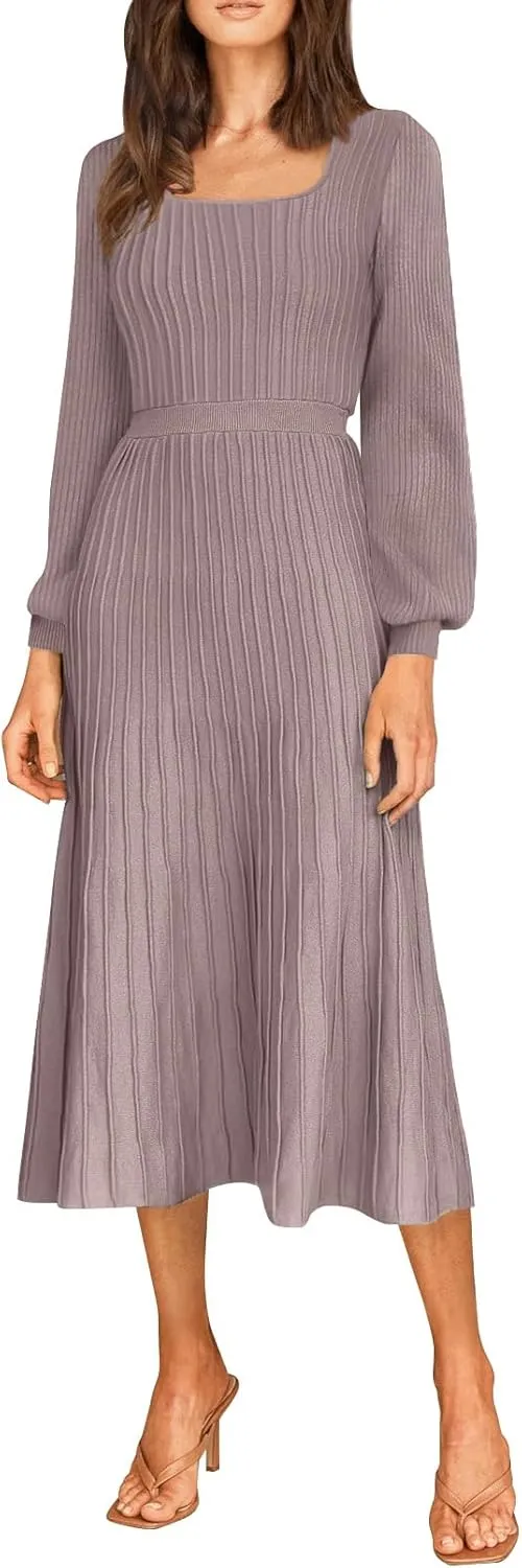 Fall Dress for Wedding Guest Midi Sweater Dresses Winter Knit Dress Casual A Line
