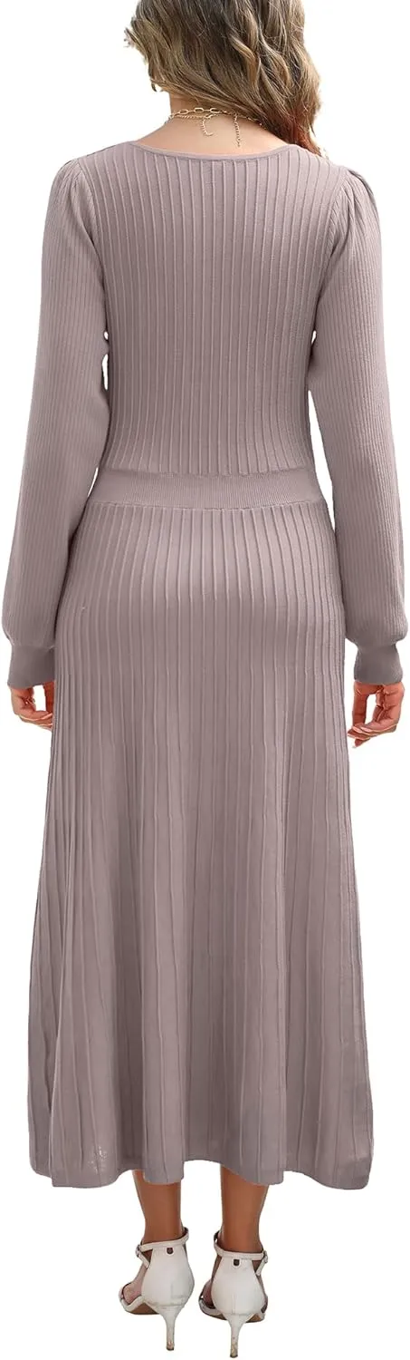 Fall Dress for Wedding Guest Midi Sweater Dresses Winter Knit Dress Casual A Line