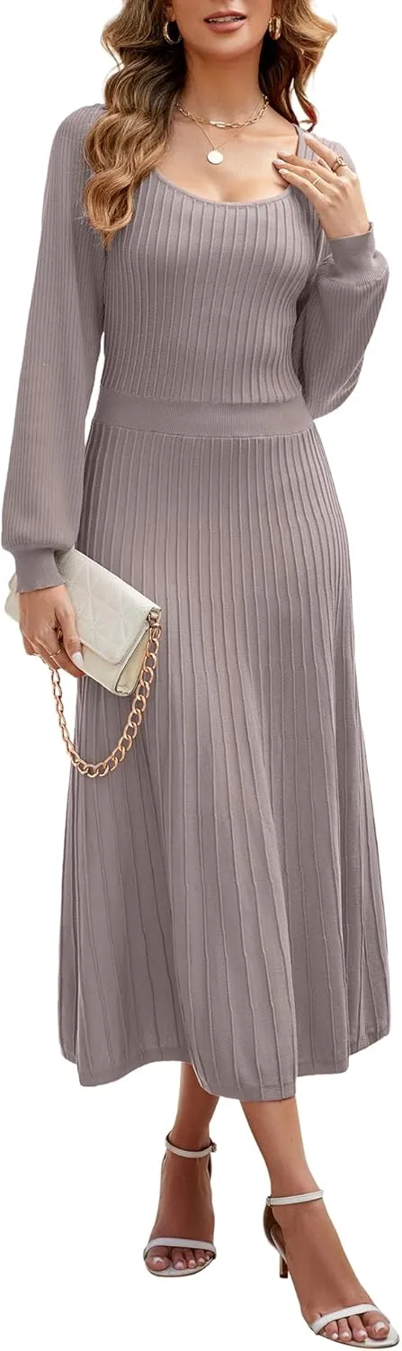 Fall Dress for Wedding Guest Midi Sweater Dresses Winter Knit Dress Casual A Line