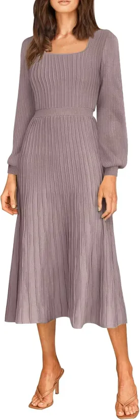 Fall Dress for Wedding Guest Midi Sweater Dresses Winter Knit Dress Casual A Line