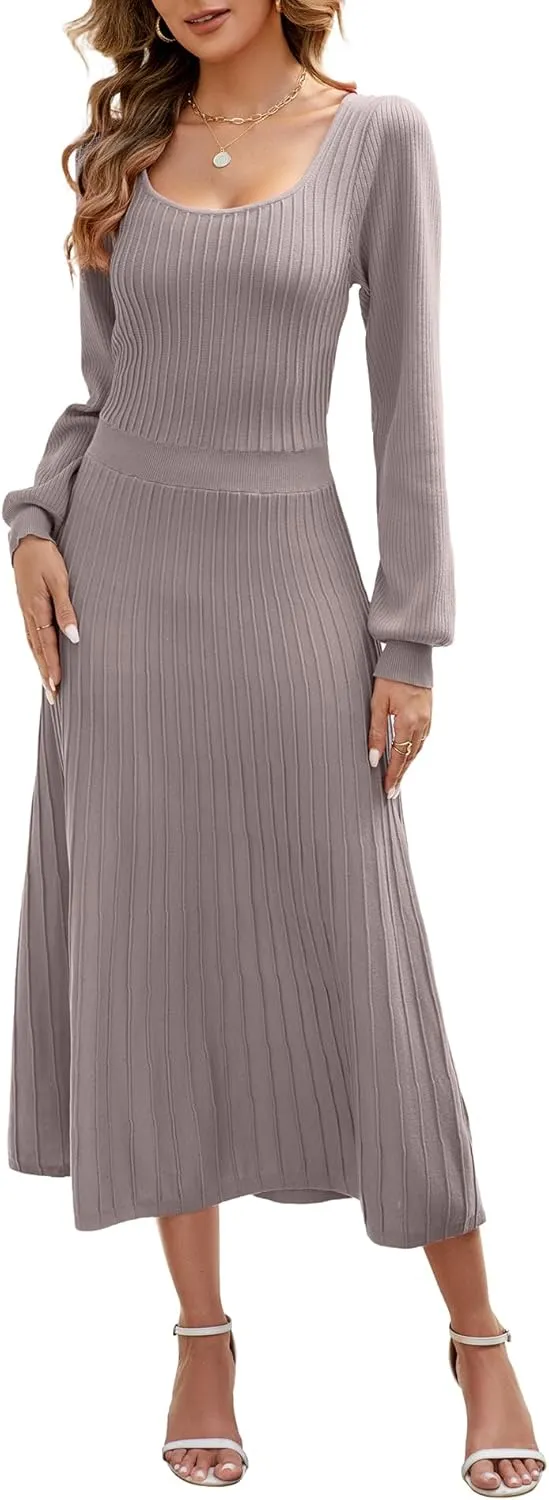 Fall Dress for Wedding Guest Midi Sweater Dresses Winter Knit Dress Casual A Line