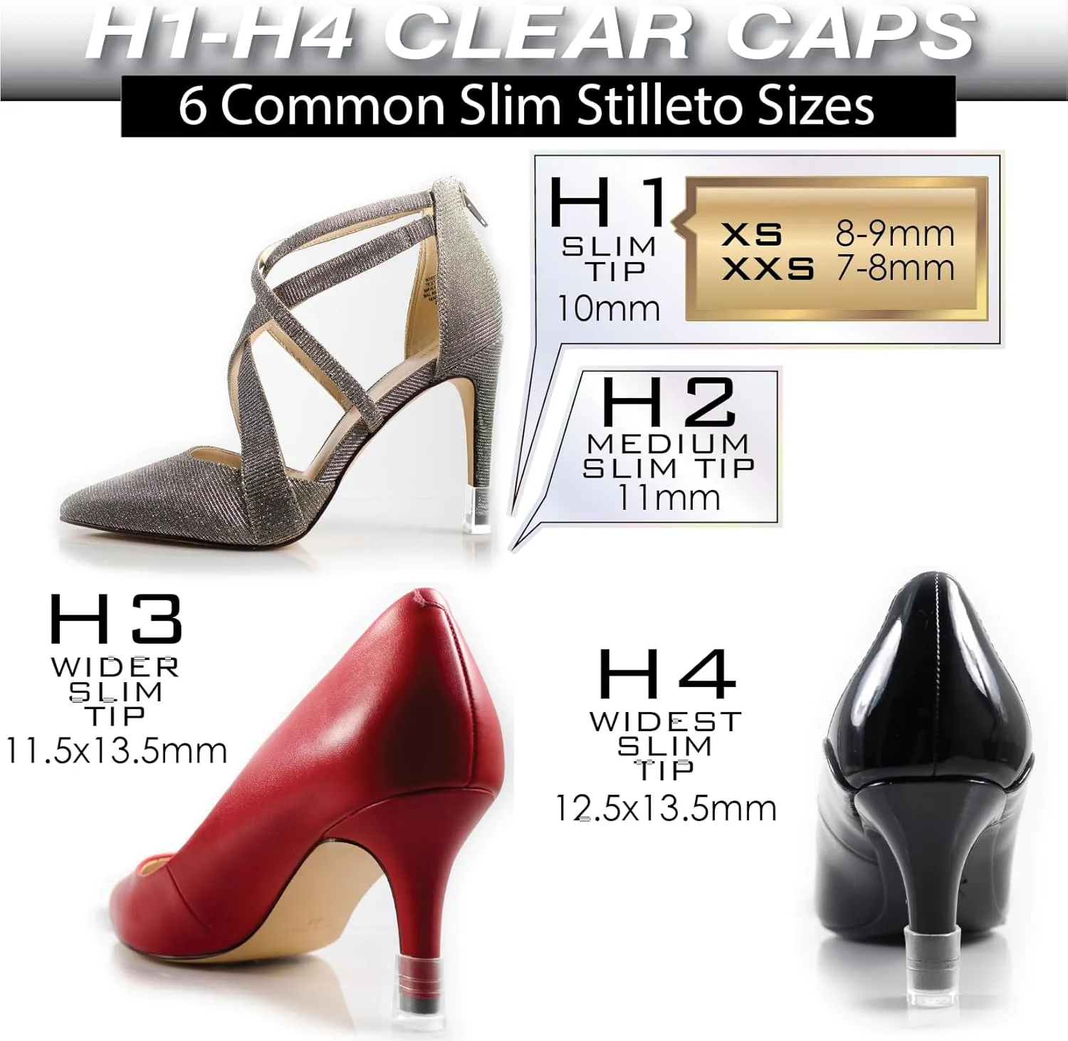 Heel Hunks Cap Protectors for High Shoes | 10 Sizes Sets | Replacement Savers for Stiletto and Pumps Tips | Stoppers for Grass Covers and Protects | Anti-Slip