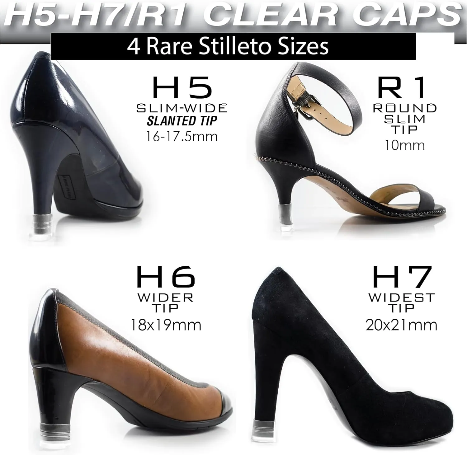 Heel Hunks Cap Protectors for High Shoes | 10 Sizes Sets | Replacement Savers for Stiletto and Pumps Tips | Stoppers for Grass Covers and Protects | Anti-Slip