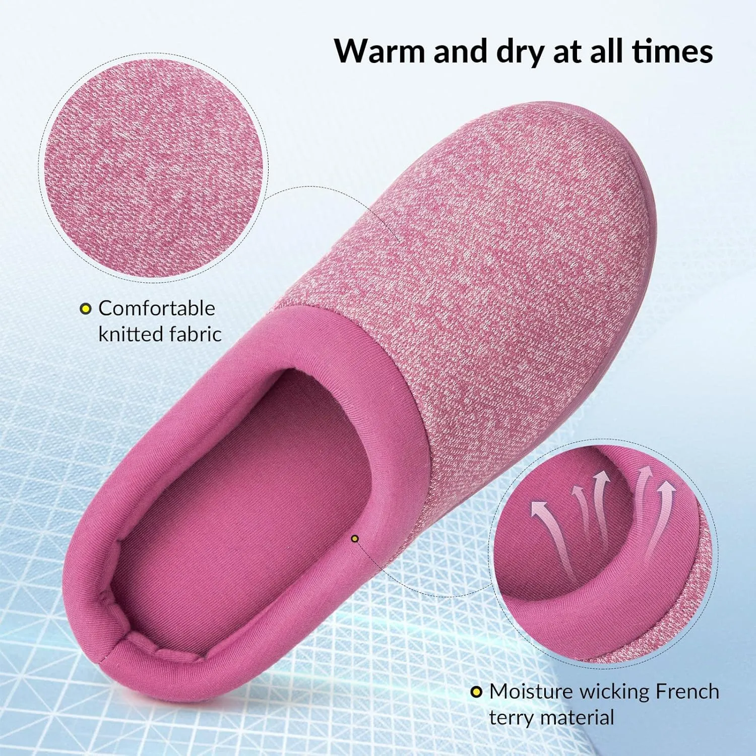 HomeTop Women's Knit Memory Foam Slippers Warm Soft House Shoes with Anti-slip Sole