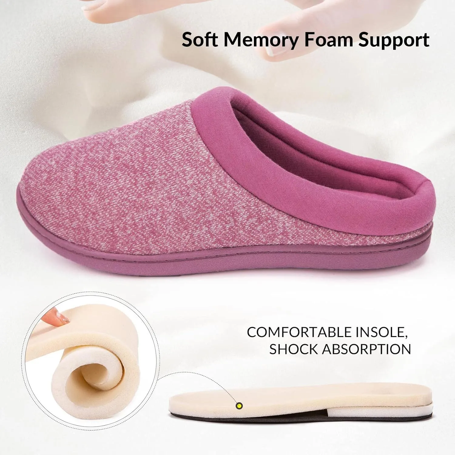 HomeTop Women's Knit Memory Foam Slippers Warm Soft House Shoes with Anti-slip Sole