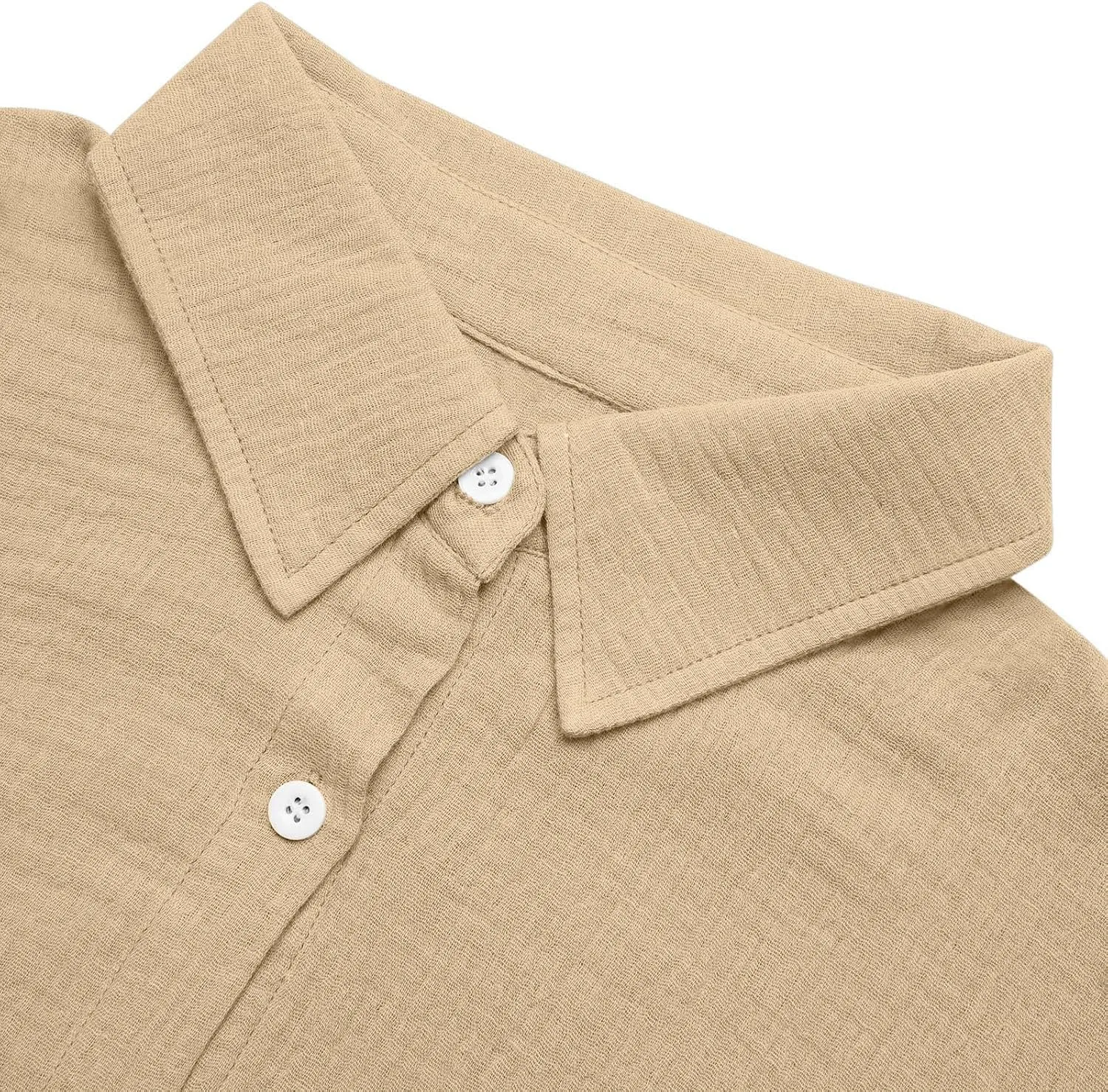 Linen Cotton Shirts for Women Casual Rolled Sleeve Button Down Blouses Summer Solid Color Business Blouse Work Tops