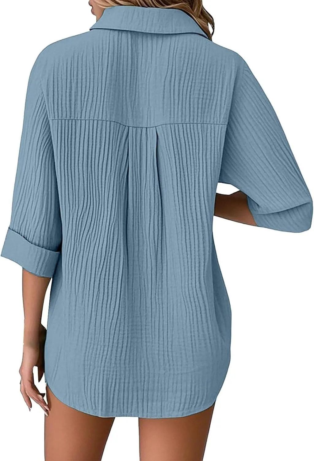 Linen Cotton Shirts for Women Casual Rolled Sleeve Button Down Blouses Summer Solid Color Business Blouse Work Tops