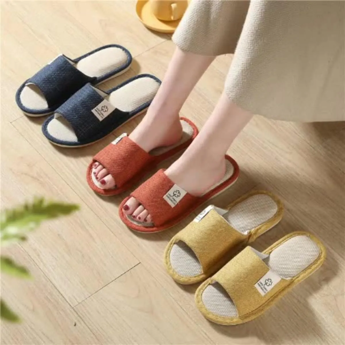 Linen Slippers Disposable Slippers for Guests Bulk Pack for Hotel Shoeless Home Non-slip Silence