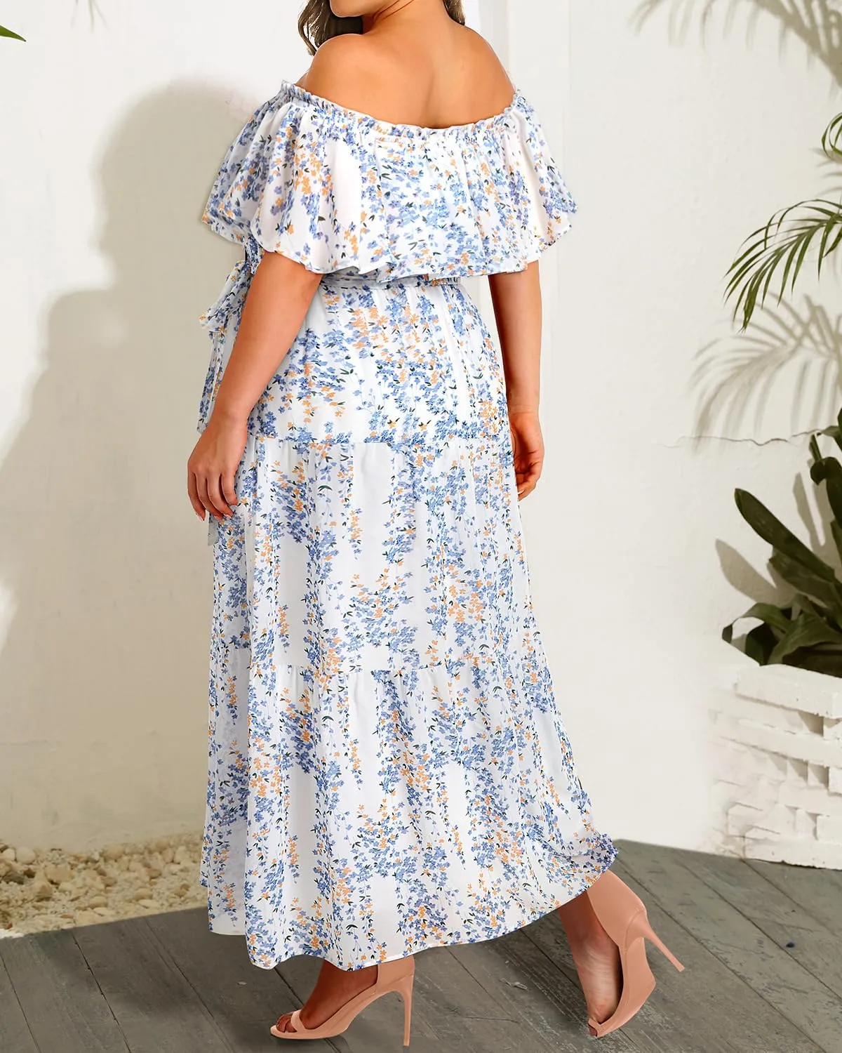 Plus Size Chiffon Off The Shoulder Maxi Long Floral Summer Casual Beach Boho Sundress Women 2024