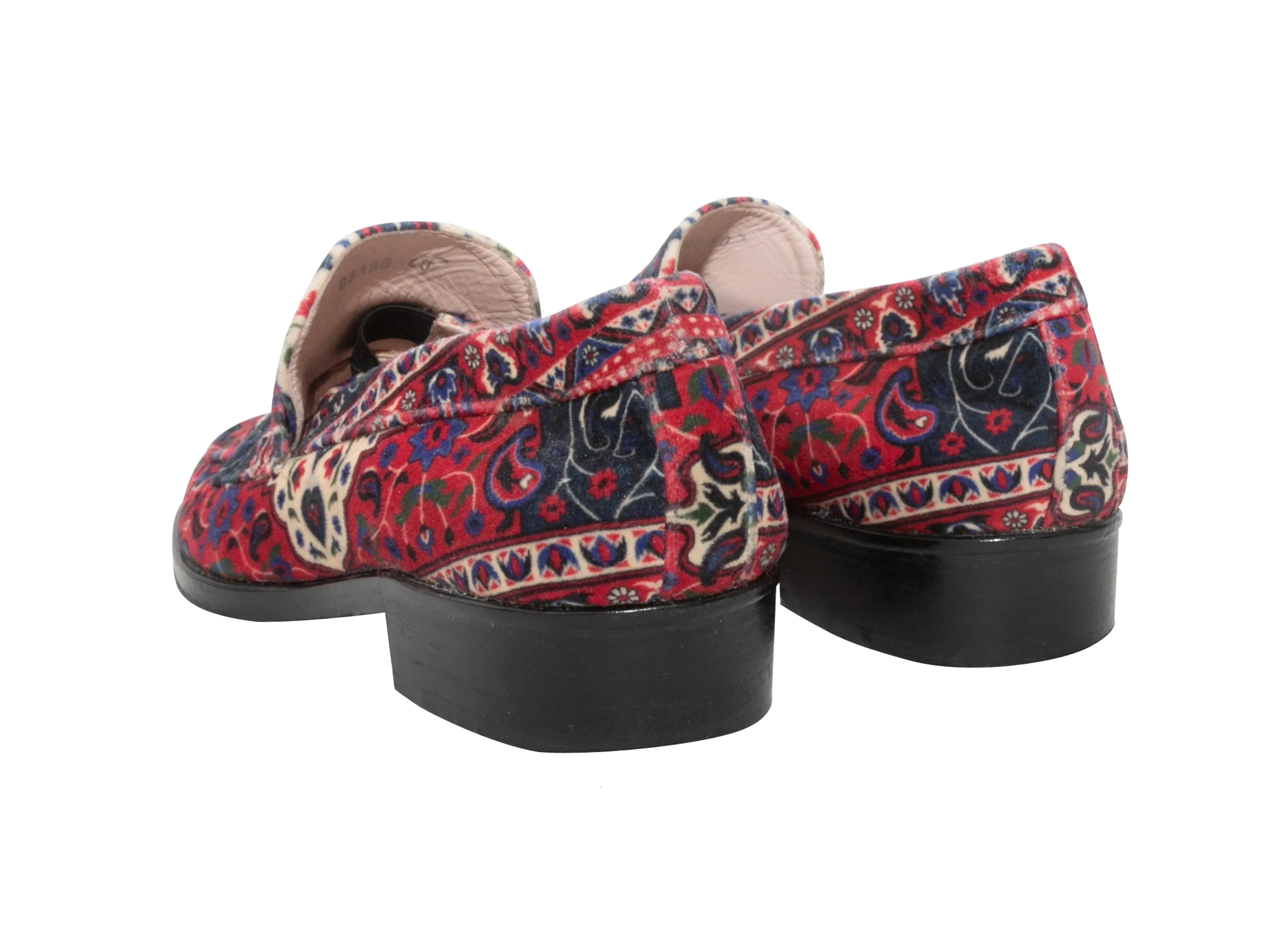 Red & Multicolor Leandra Medine Paisley Print Velvet Loafers Size 40