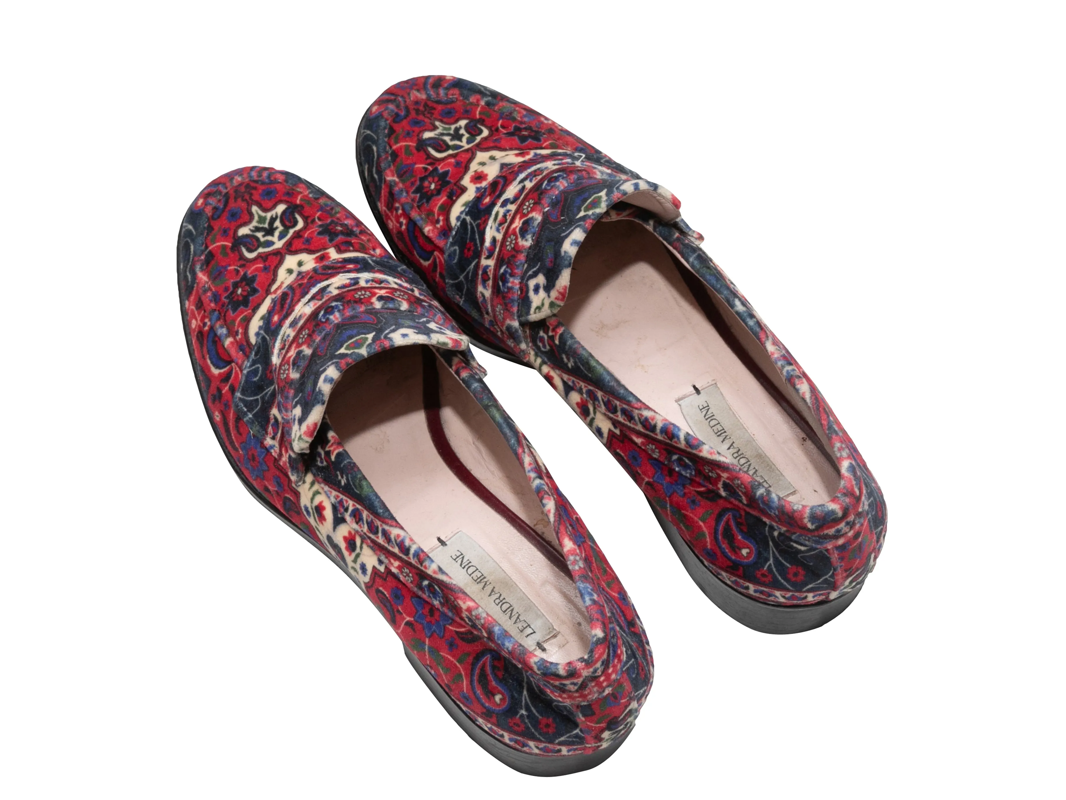 Red & Multicolor Leandra Medine Paisley Print Velvet Loafers Size 40