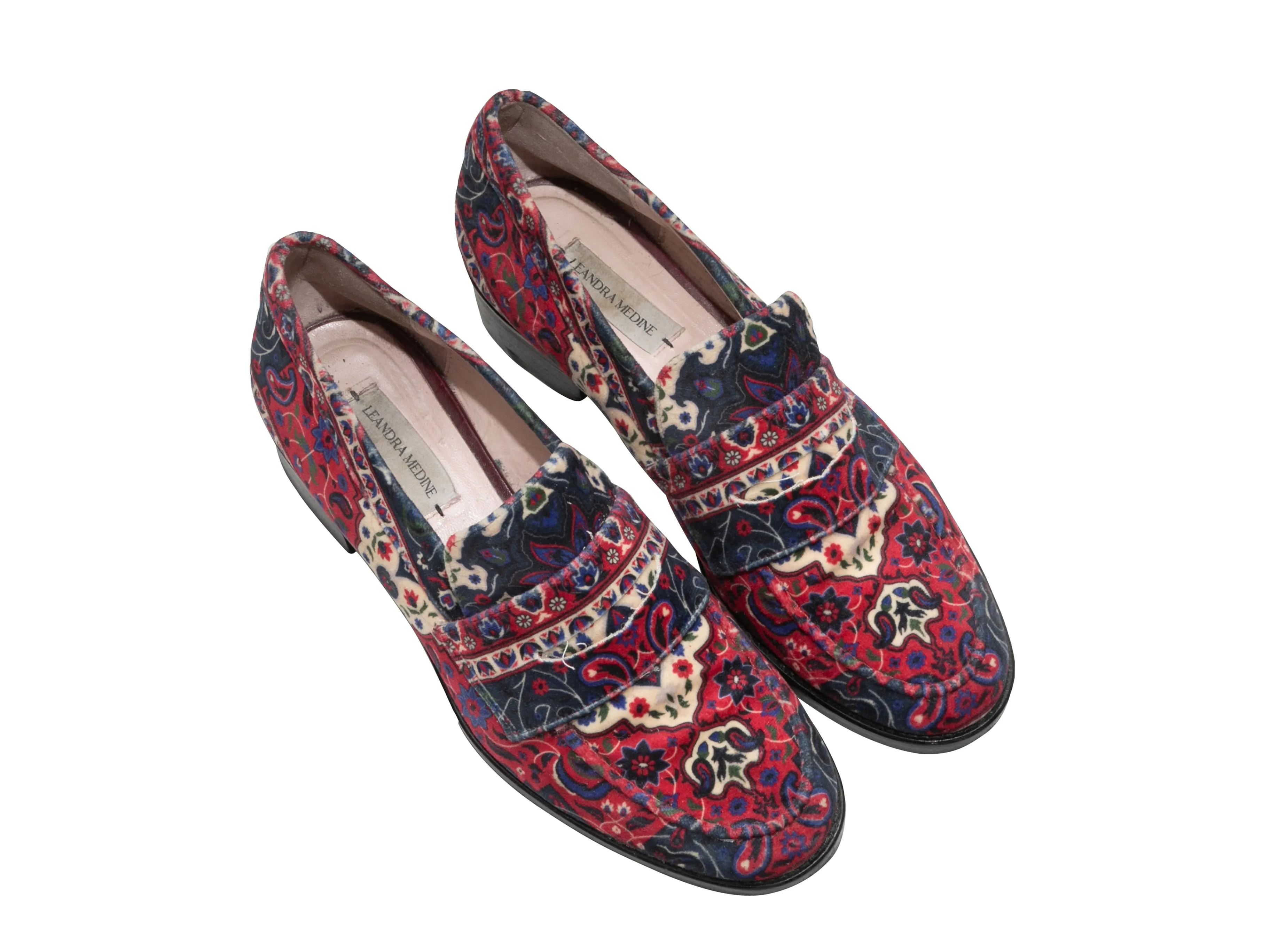 Red & Multicolor Leandra Medine Paisley Print Velvet Loafers Size 40