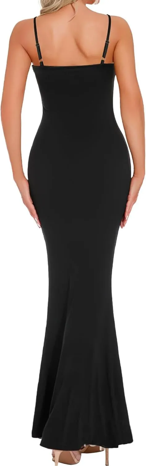Rooscier Women's Lace Basic Sexy Lounge Slip Long Dress Sleeveless Ribbed Bodycon Maxi Dresses