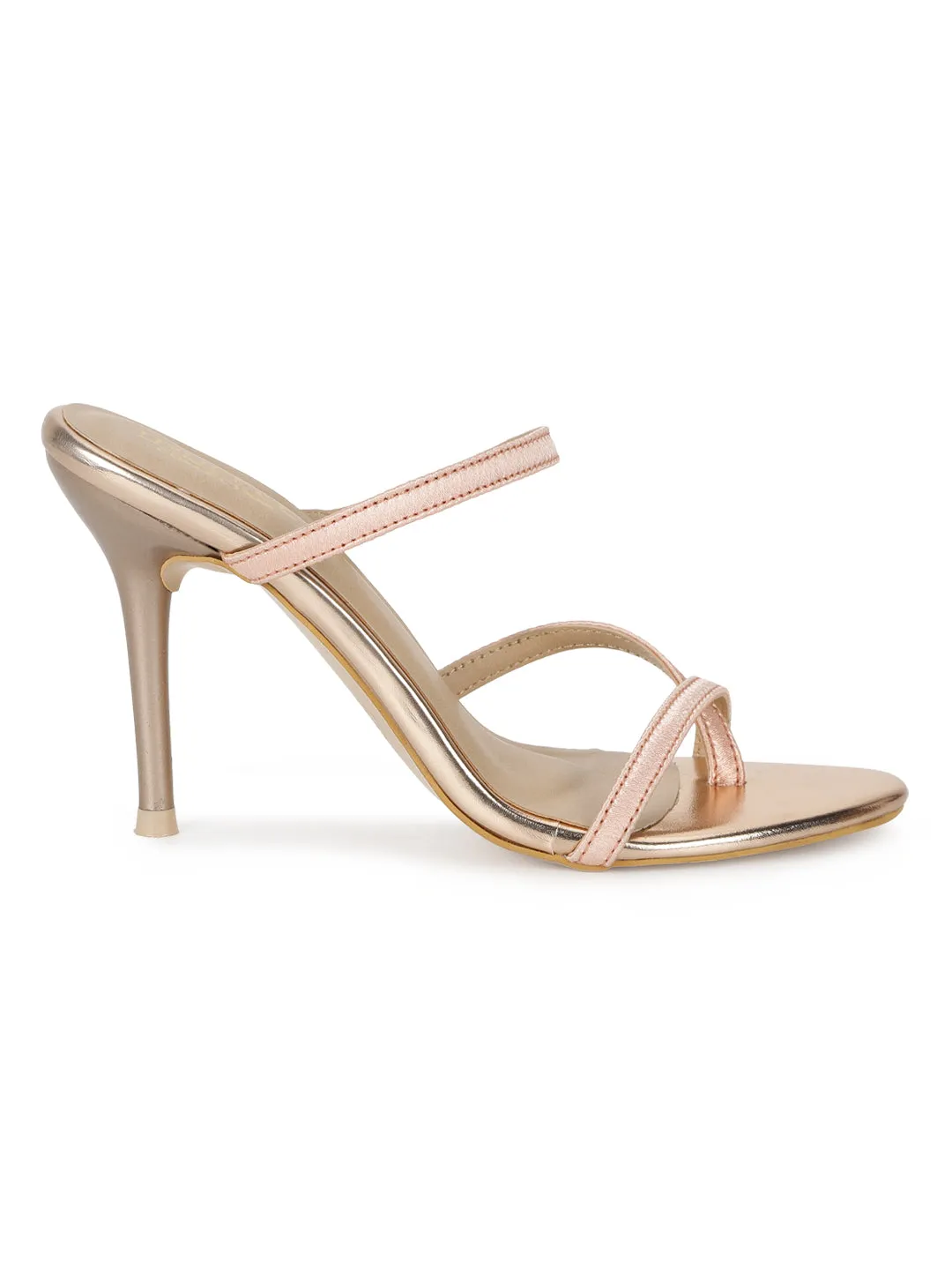 Rosegold PU Crossover Thumb Strappy Stiletto Mules (TC-SLC-B-78-RGLD)
