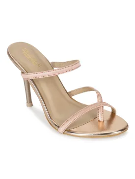 Rosegold PU Crossover Thumb Strappy Stiletto Mules (TC-SLC-B-78-RGLD)