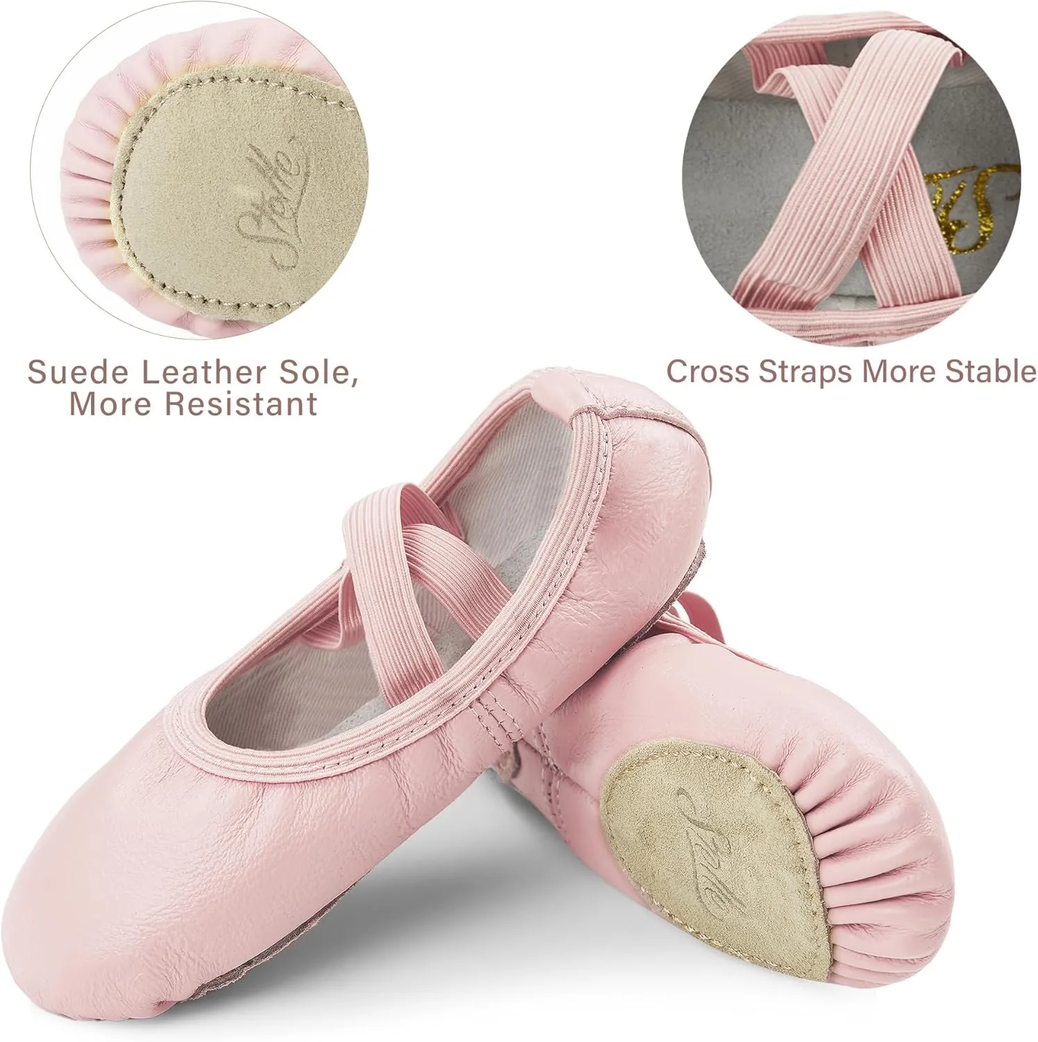 Stelle Ballet Shoes for Girls Dance Slippers Genuine Leather Ballerina Shoes for Toddler/Little Kid/Big Kid