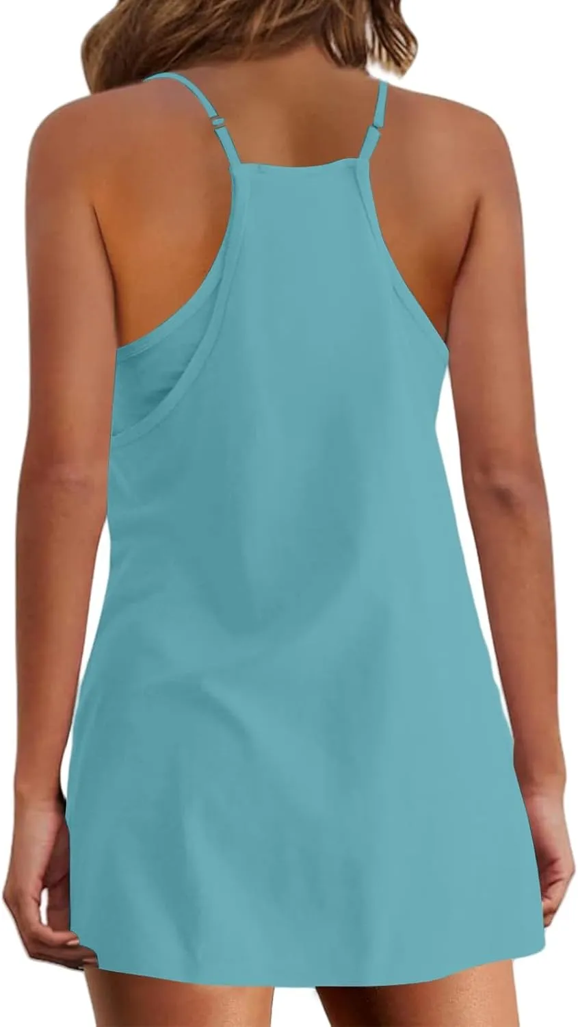 Summer Dresses Shirt for Women Sleeveless Mini V Neck Dress Spaghetti Strap Sundress Athletic Short Dress With Pockets