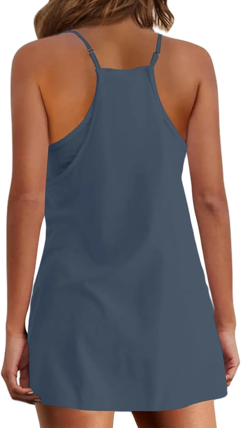 Summer Dresses Shirt for Women Sleeveless Mini V Neck Dress Spaghetti Strap Sundress Athletic Short Dress With Pockets