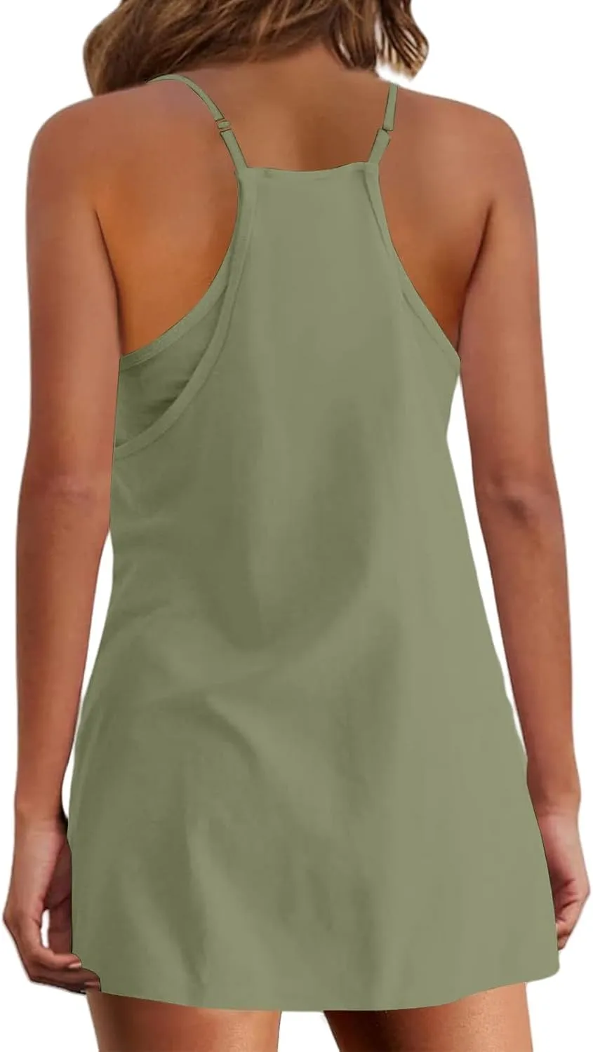Summer Dresses Shirt for Women Sleeveless Mini V Neck Dress Spaghetti Strap Sundress Athletic Short Dress With Pockets