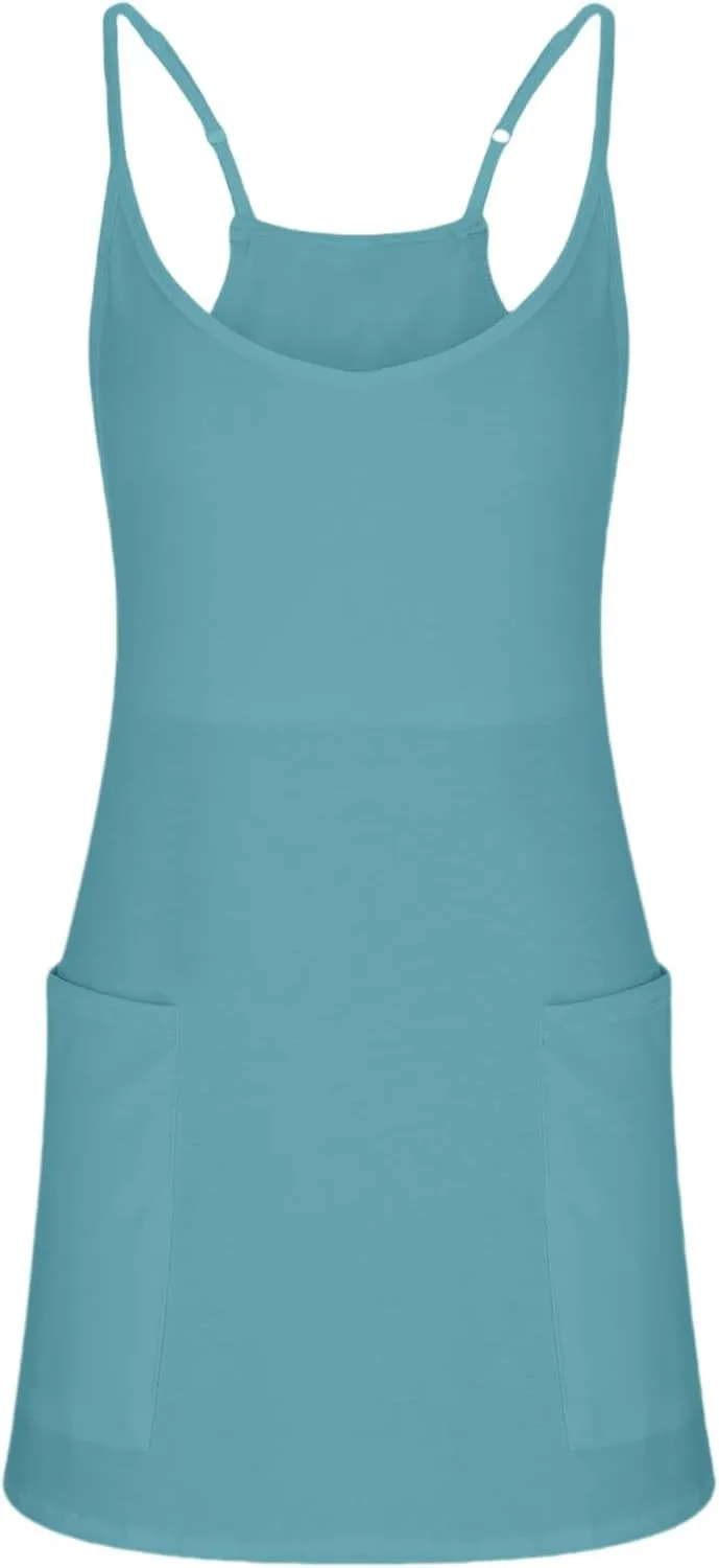 Summer Dresses Shirt for Women Sleeveless Mini V Neck Dress Spaghetti Strap Sundress Athletic Short Dress With Pockets