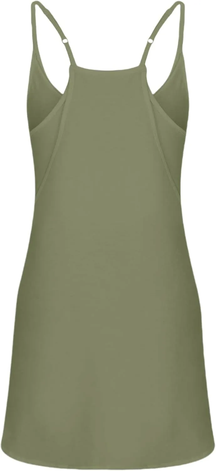 Summer Dresses Shirt for Women Sleeveless Mini V Neck Dress Spaghetti Strap Sundress Athletic Short Dress With Pockets