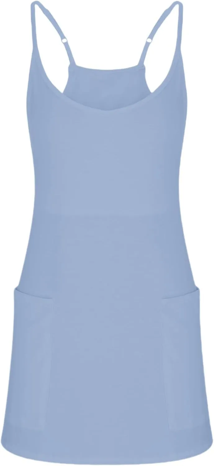 Summer Dresses Shirt for Women Sleeveless Mini V Neck Dress Spaghetti Strap Sundress Athletic Short Dress With Pockets