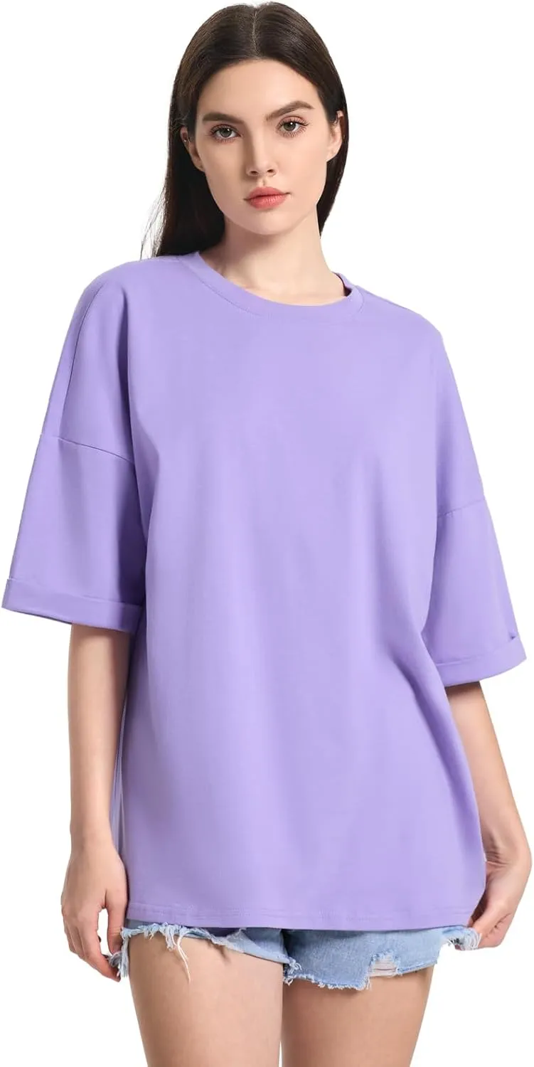 ZANZEA Oversized T Shirts for Women Short Rolled Sleeve Round Neck Summer Tops Drop Shoulder Casual Loose Basic Tees