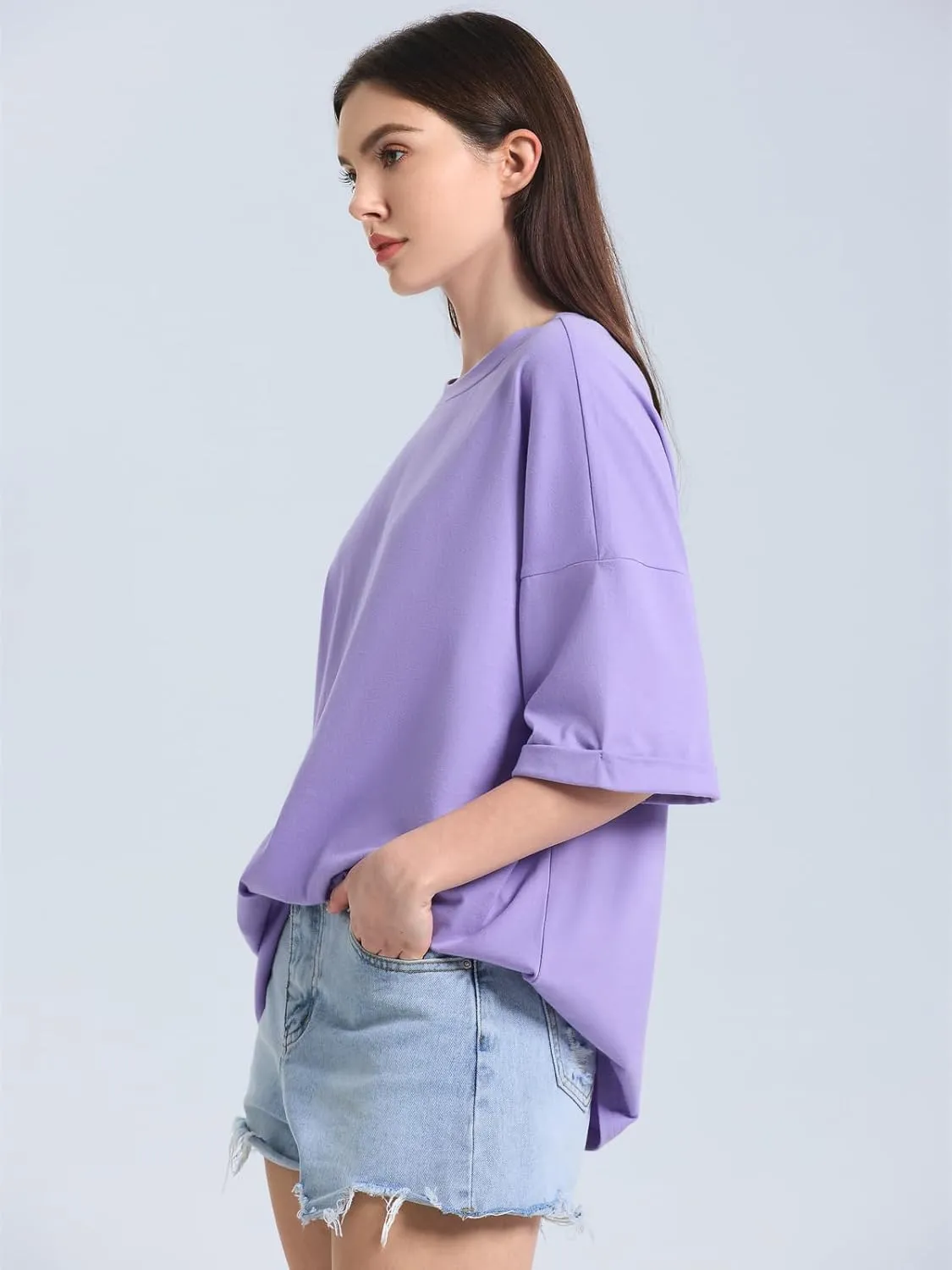 ZANZEA Oversized T Shirts for Women Short Rolled Sleeve Round Neck Summer Tops Drop Shoulder Casual Loose Basic Tees