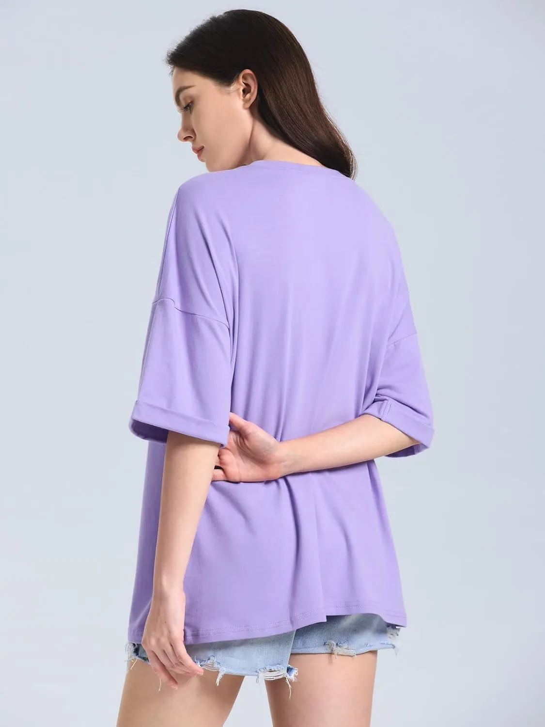 ZANZEA Oversized T Shirts for Women Short Rolled Sleeve Round Neck Summer Tops Drop Shoulder Casual Loose Basic Tees