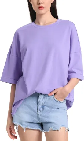 ZANZEA Oversized T Shirts for Women Short Rolled Sleeve Round Neck Summer Tops Drop Shoulder Casual Loose Basic Tees